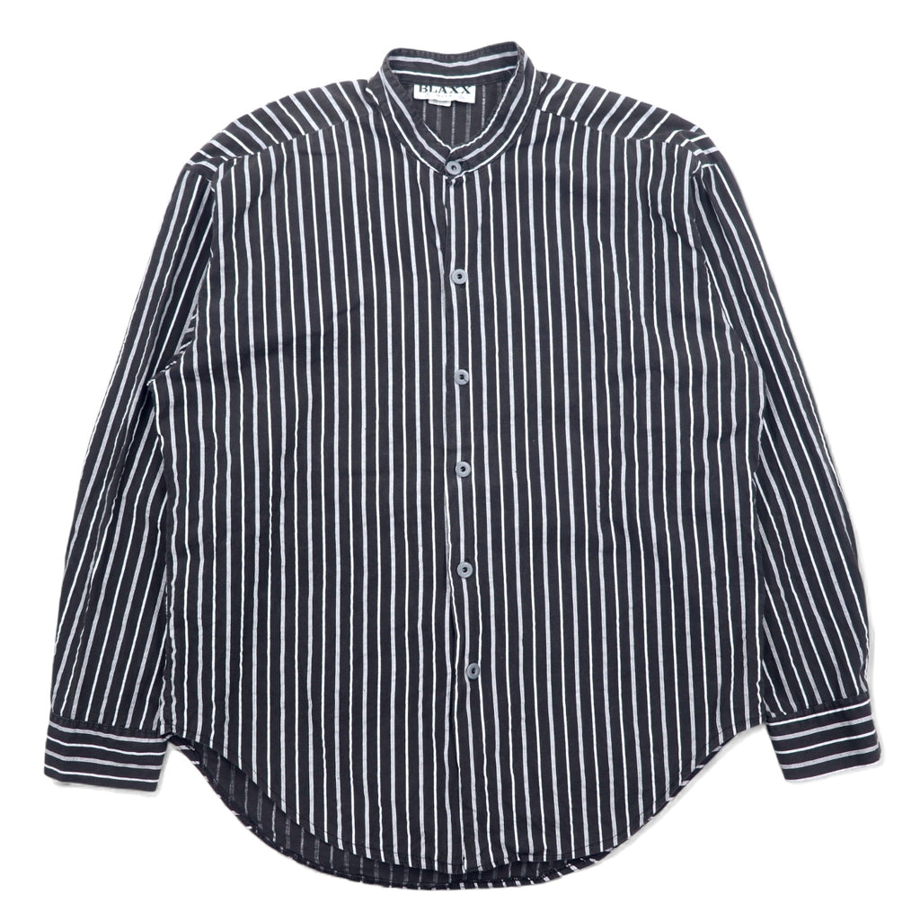 日本然リトテ-古着オンライン-USA製 90年代 BLAXX メタルボタン バンドカラーシャツ L ブラック ストライプ コットン-USA Made 90's BLAXX Metal Button Band Collar Shirt L Black Striped Cotton