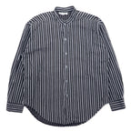 日本然リトテ-古着オンライン-USA製 90年代 BLAXX メタルボタン バンドカラーシャツ L ブラック ストライプ コットン-USA Made 90's BLAXX Metal Button Band Collar Shirt L Black Striped Cotton