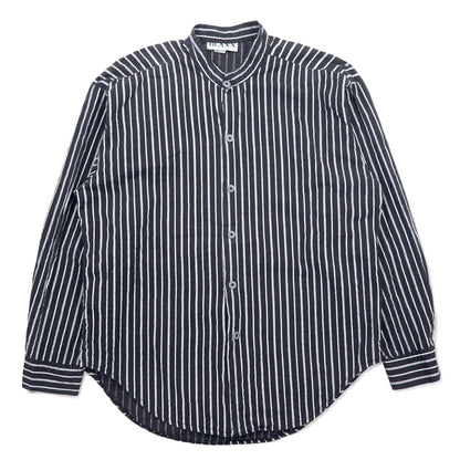 日本然リトテ-古着オンライン-USA製 90年代 BLAXX メタルボタン バンドカラーシャツ L ブラック ストライプ コットン-USA Made 90's BLAXX Metal Button Band Collar Shirt L Black Striped Cotton