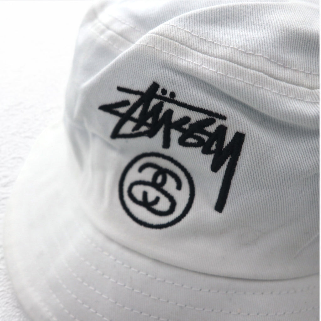 stussy シャネルロゴ バケットハット S/M ホワイト コットン 刺繍