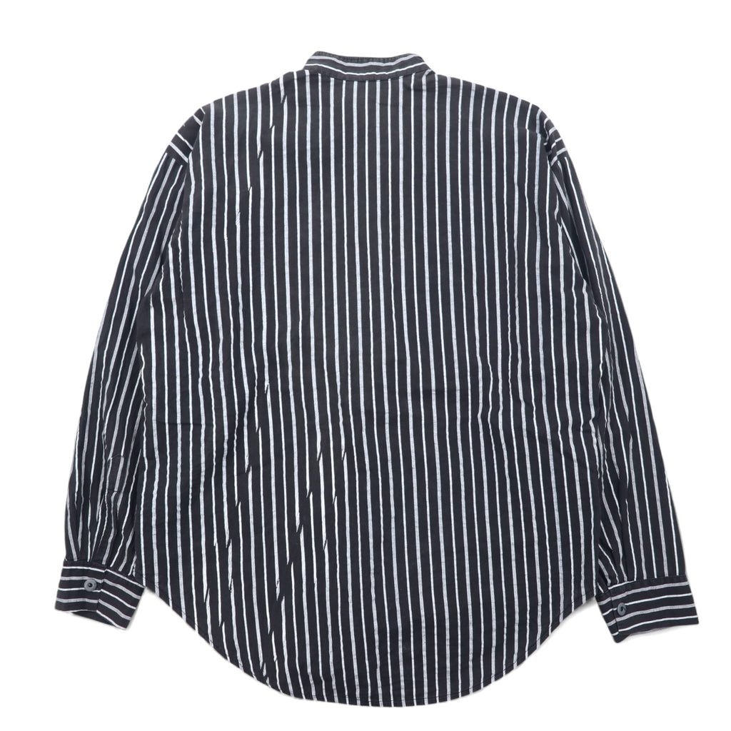 Made in USA 90s BLAXX Metal Button Band Collar Shirt L Black Striped Cotton