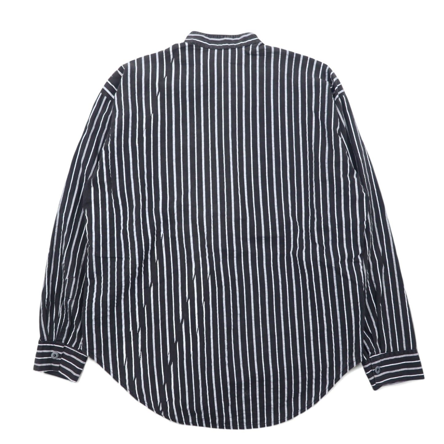 Made in USA 90s BLAXX Metal Button Band Collar Shirt L Black Striped Cotton