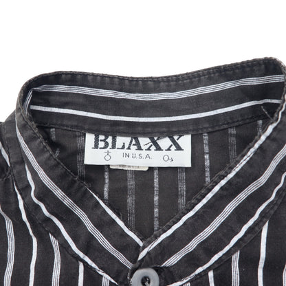 Made in USA 90s BLAXX Metal Button Band Collar Shirt L Black Striped Cotton