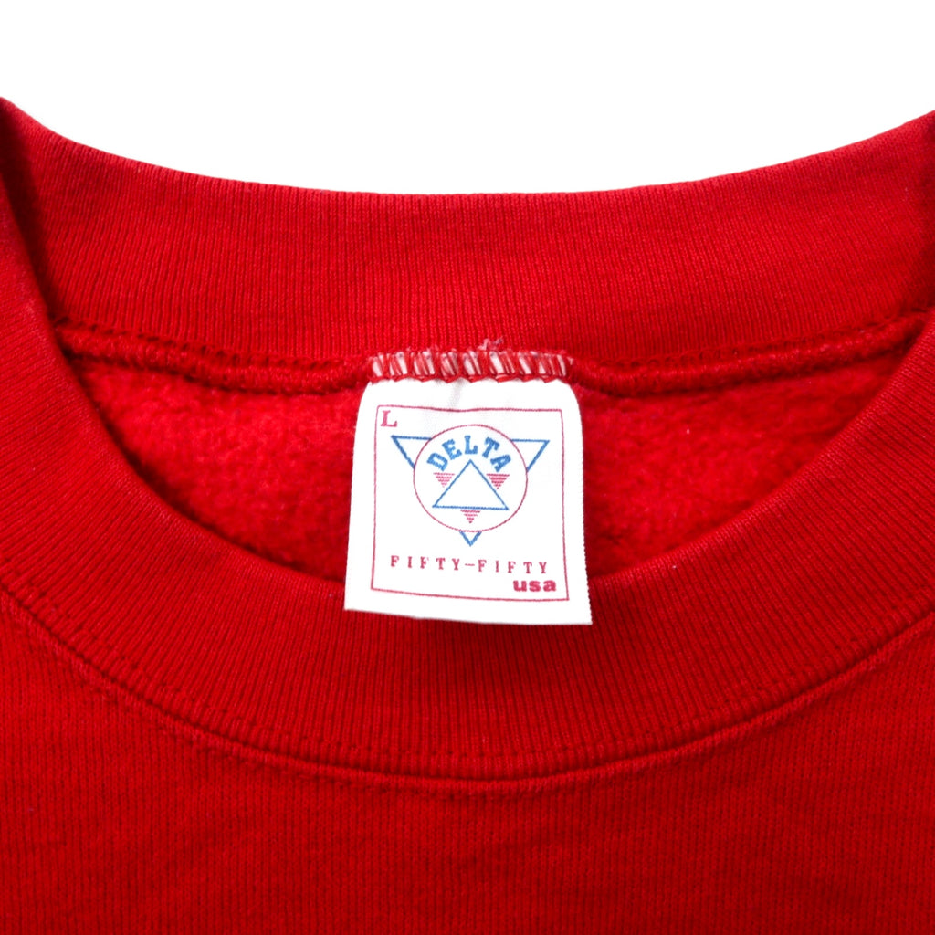 DELTA Made in USA 90's FIFTY-FIFTY College Print Sweatshirt L Red Cotton Polyester Brushed Back MODESTO