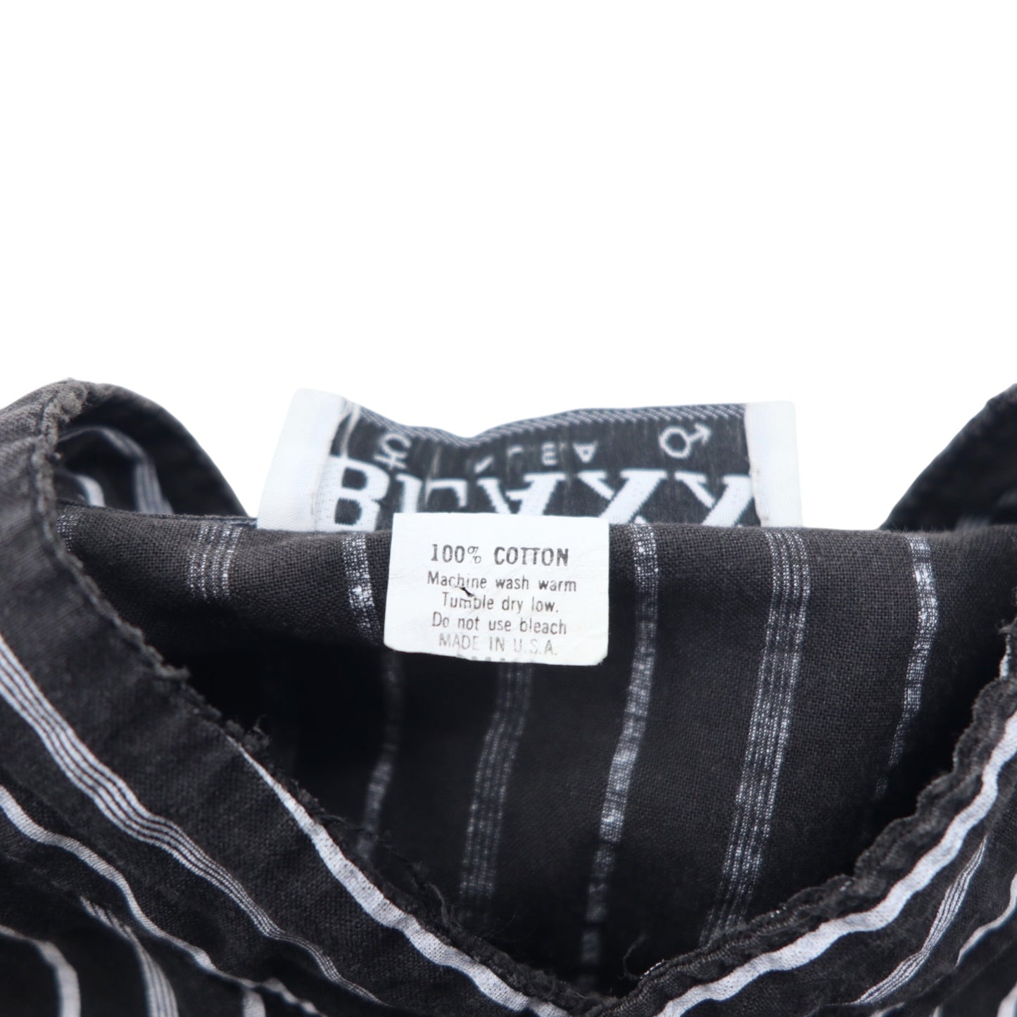Made in USA 90s BLAXX Metal Button Band Collar Shirt L Black Striped Cotton