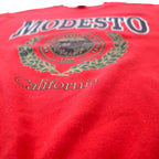 DELTA Made in USA 90's FIFTY-FIFTY College Print Sweatshirt L Red Cotton Polyester Brushed Back MODESTO