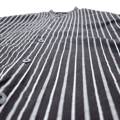 Made in USA 90s BLAXX Metal Button Band Collar Shirt L Black Striped Cotton