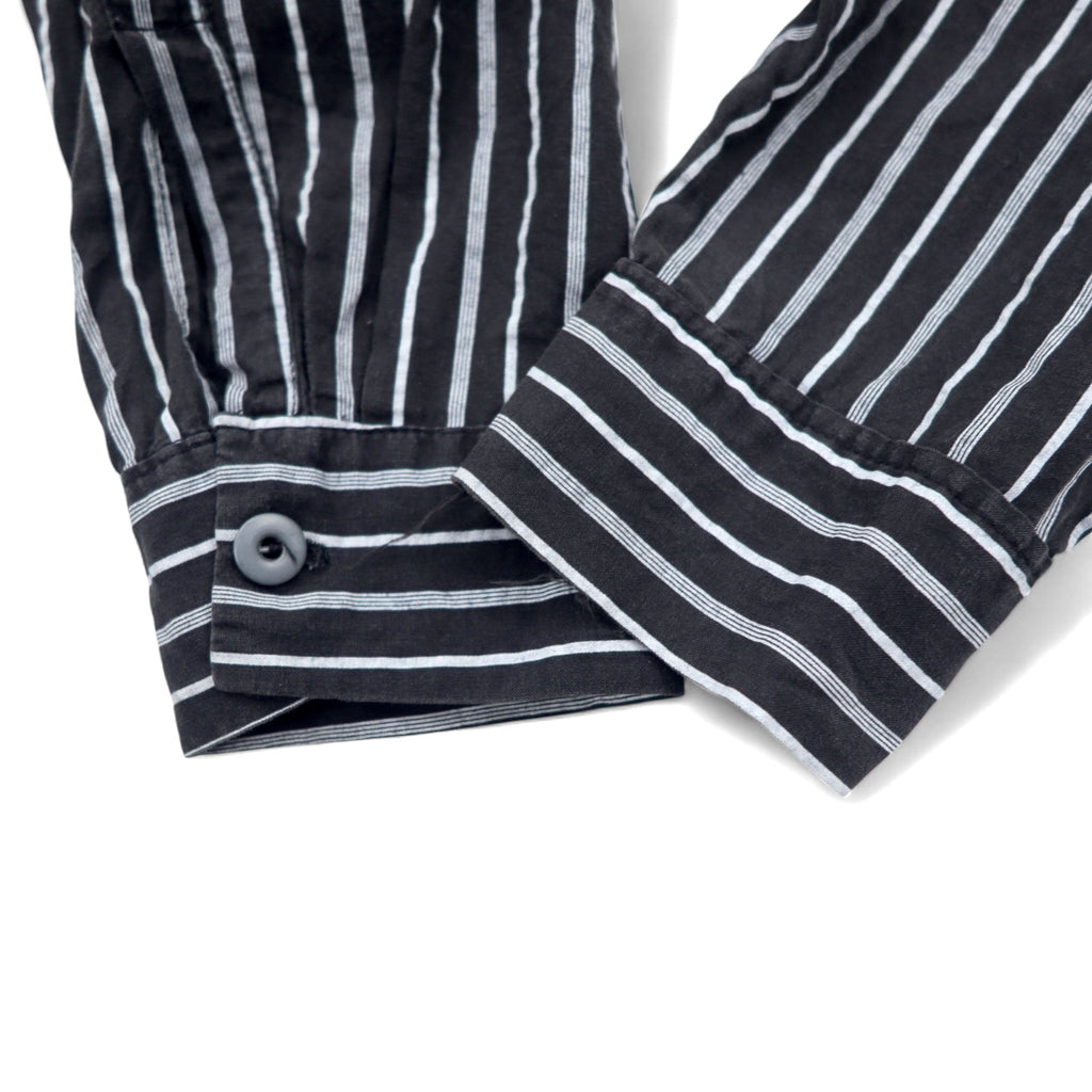 Made in USA 90s BLAXX Metal Button Band Collar Shirt L Black Striped Cotton