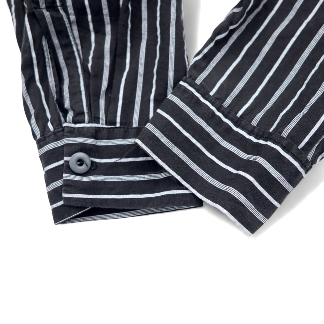 Made in USA 90s BLAXX Metal Button Band Collar Shirt L Black Striped Cotton