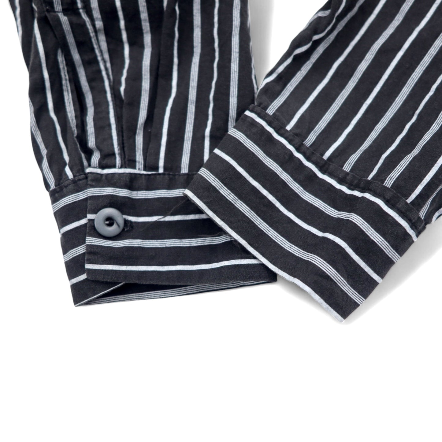 Made in USA 90s BLAXX Metal Button Band Collar Shirt L Black Striped Cotton