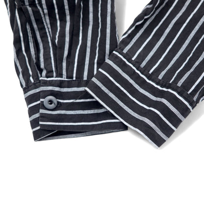 Made in USA 90s BLAXX Metal Button Band Collar Shirt L Black Striped Cotton