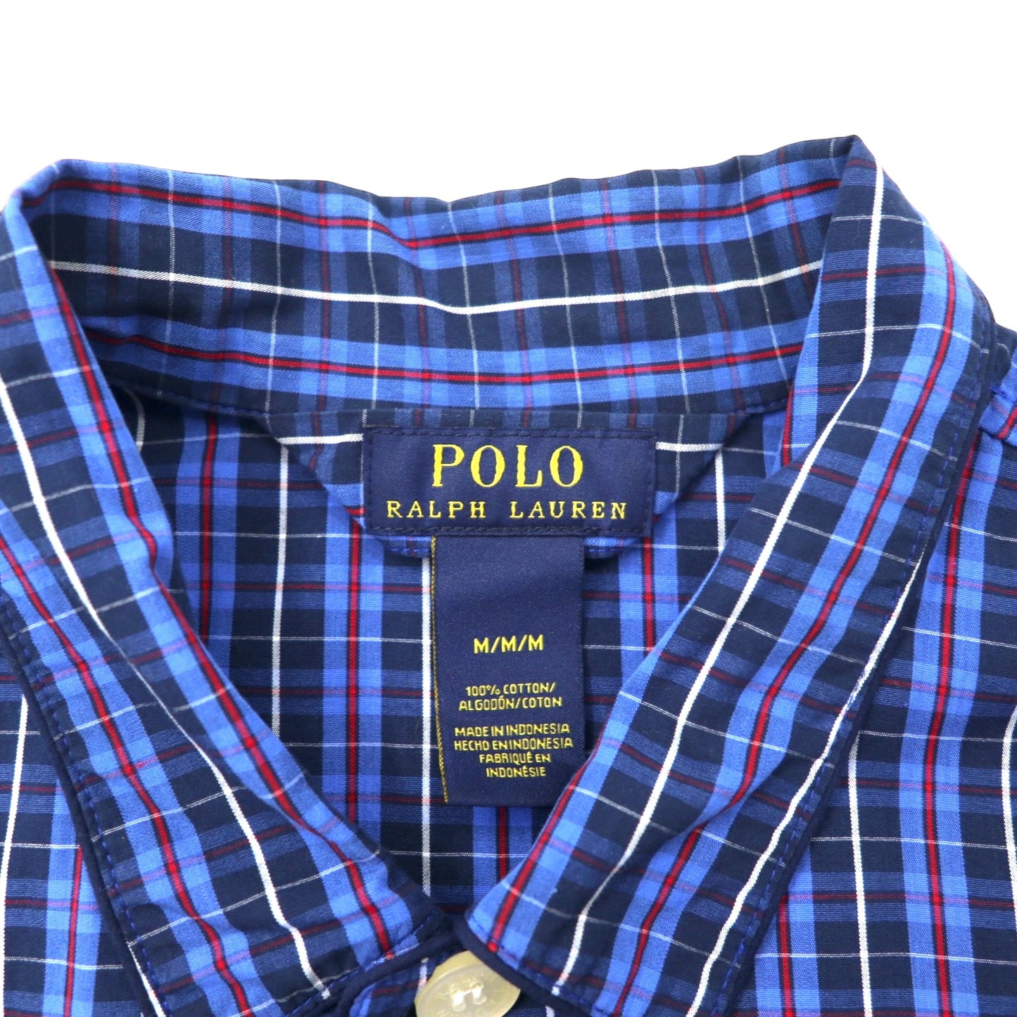 POLO RALPH LAUREN ボックス パジャマシャツ M ブルー チェック コットン スモールポニー 刺繍