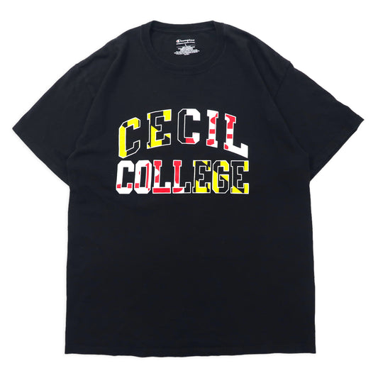 日本然リトテ-古着オンライン-Champion カレッジプリントTシャツ L ブラック コットン CECIL COLLEGE-