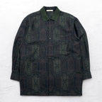 LANCEL 90年代 総柄 ジャガード シャツ L カーキ ウール 日本製