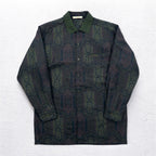 LANCEL 90年代 総柄 ジャガード シャツ L カーキ ウール 日本製