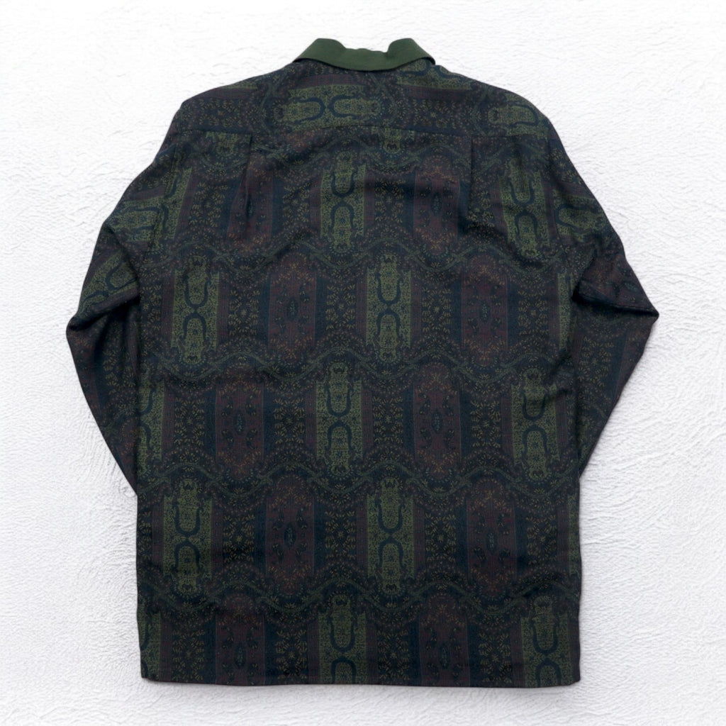 LANCEL 90年代 総柄 ジャガード シャツ L カーキ ウール 日本製