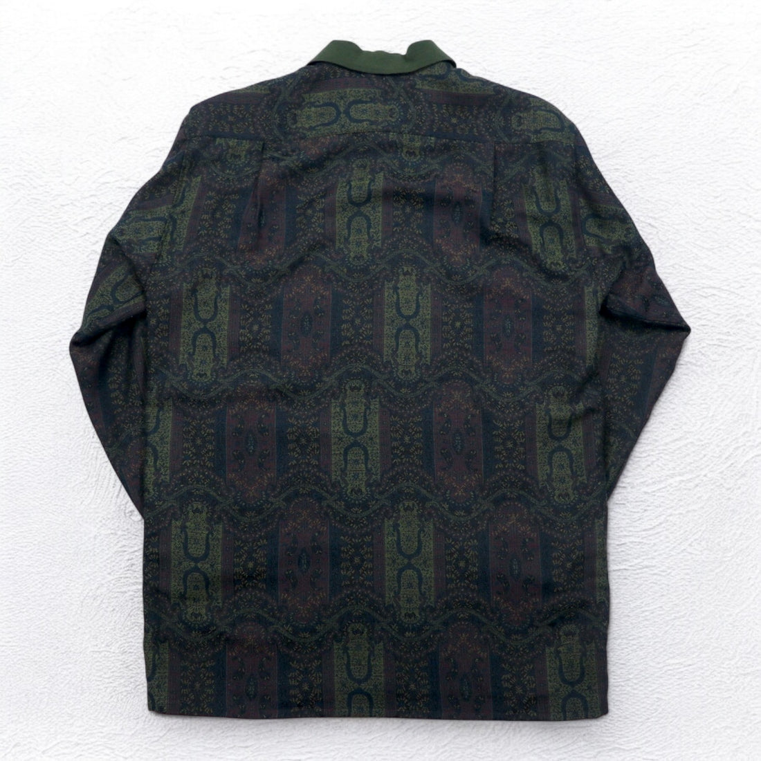 LANCEL 90年代 総柄 ジャガード シャツ L カーキ ウール 日本製