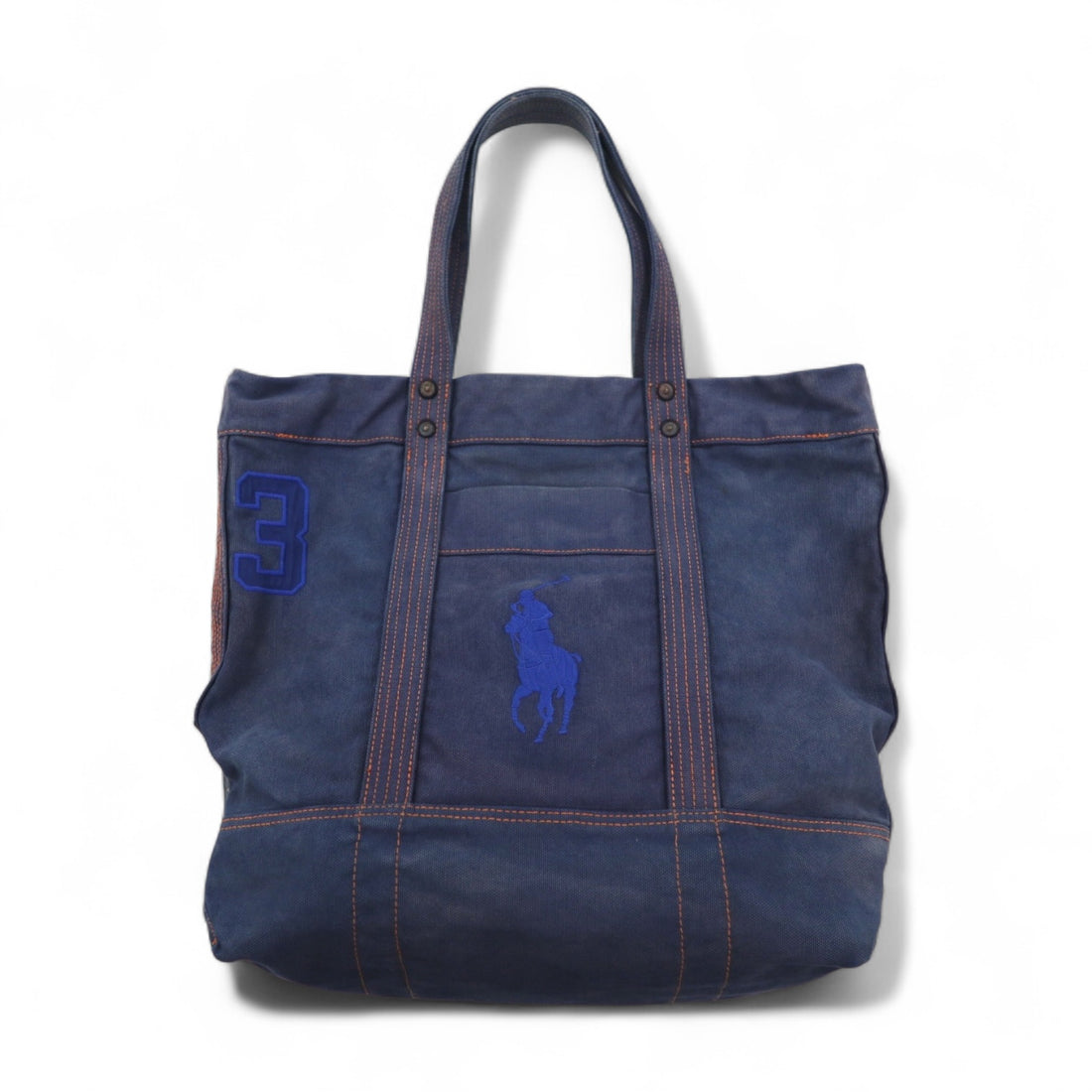 POLO RALPH LAUREN Vintage Tote Bag Navy Canvas Big Pony Embroidery