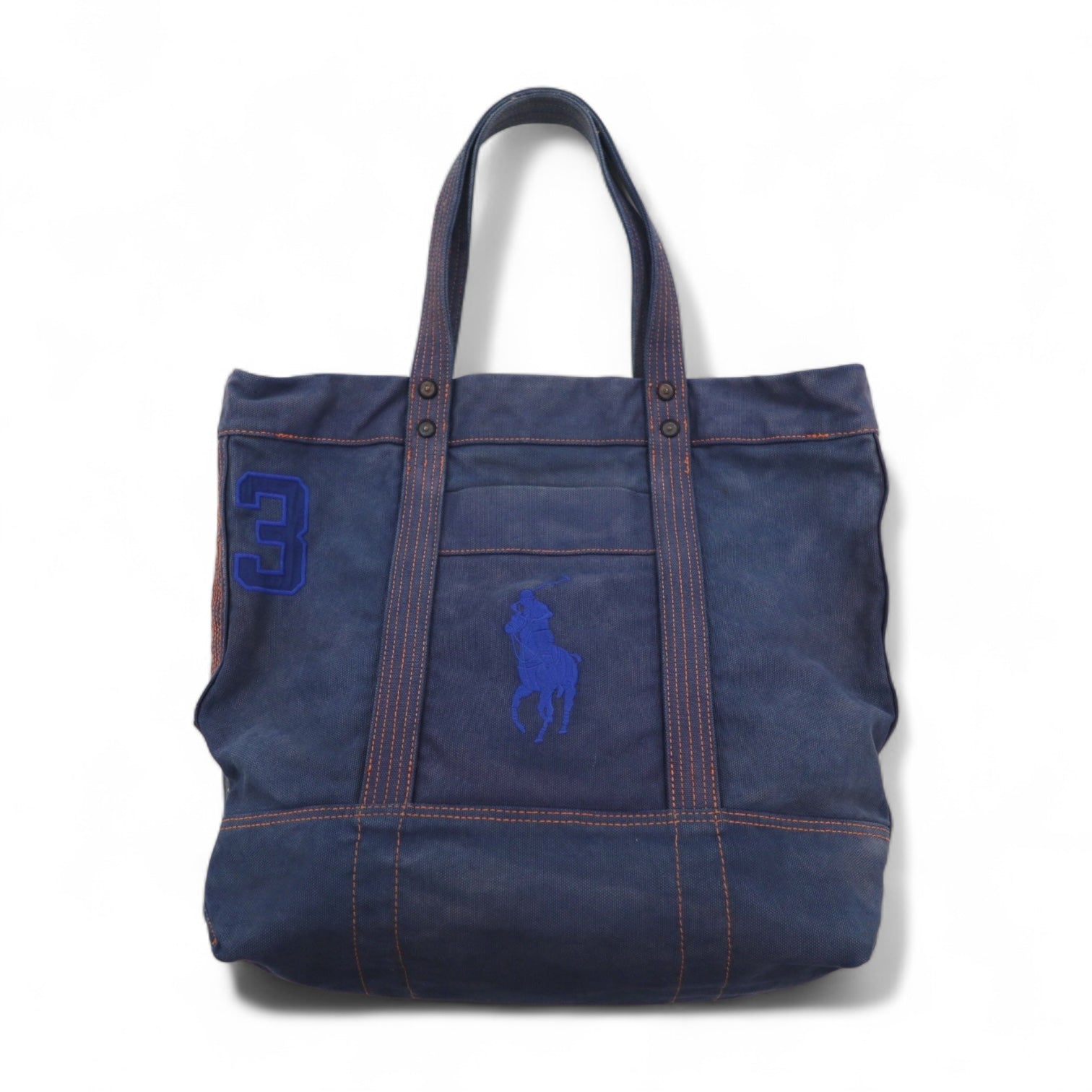 POLO RALPH LAUREN Vintage Tote Bag Navy Canvas Big Pony Embroidery