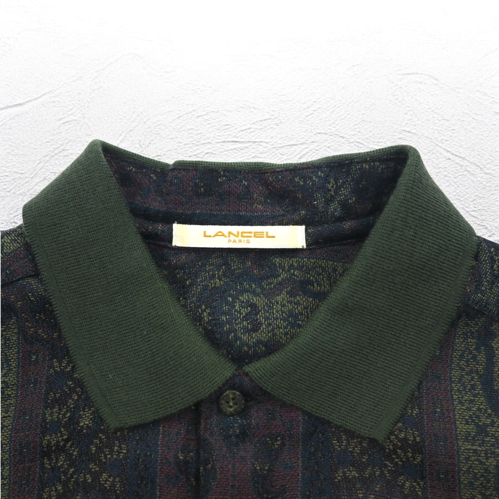 LANCEL 90年代 総柄 ジャガード シャツ L カーキ ウール 日本製