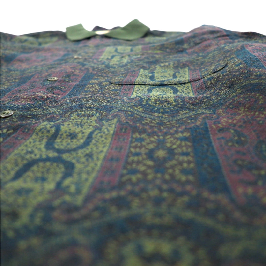 LANCEL 90年代 総柄 ジャガード シャツ L カーキ ウール 日本製