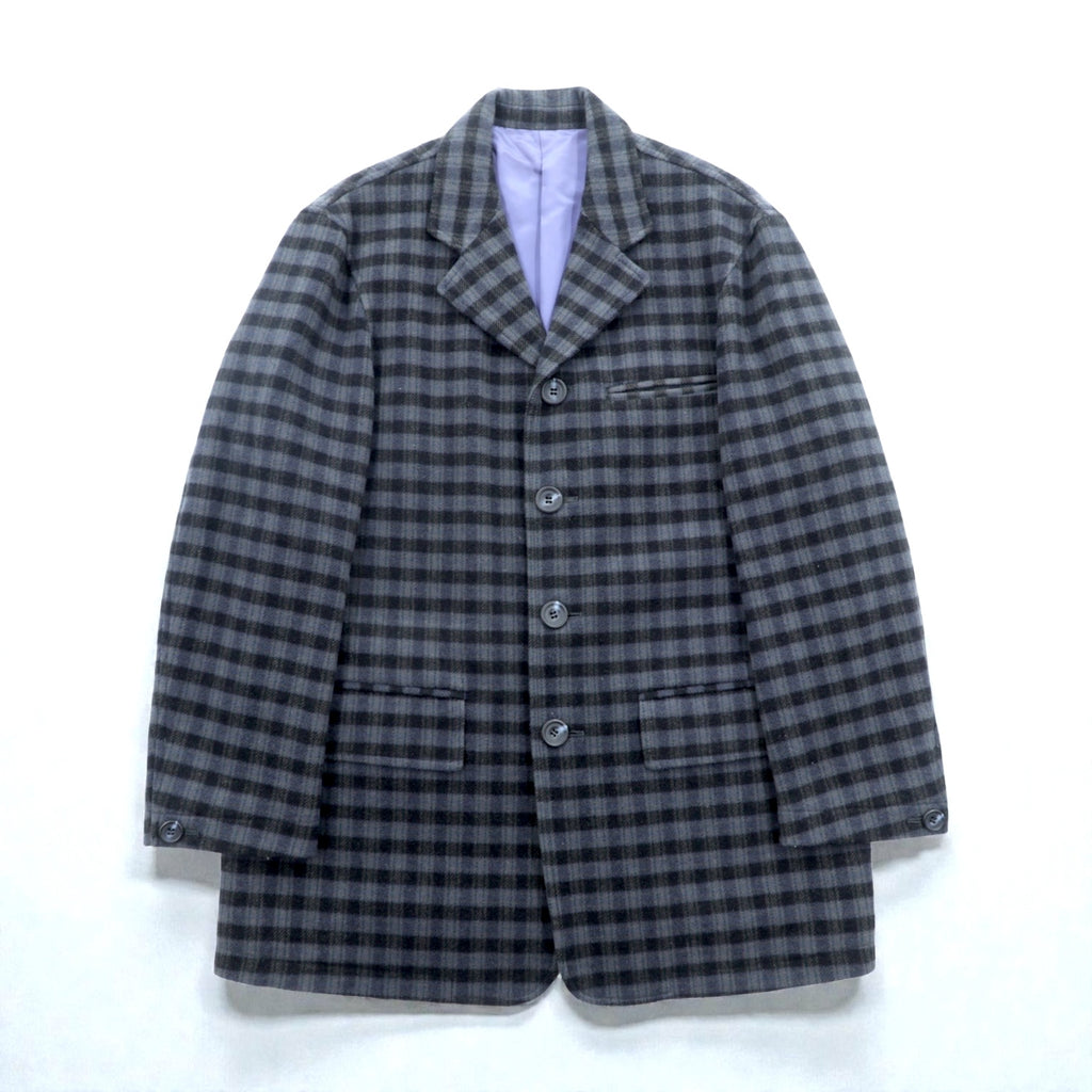 PAZZO 90s Made in Japan Vintage Cashmere 4B Tailored Jacket, Leather, XL, Check Marcolana Wool and