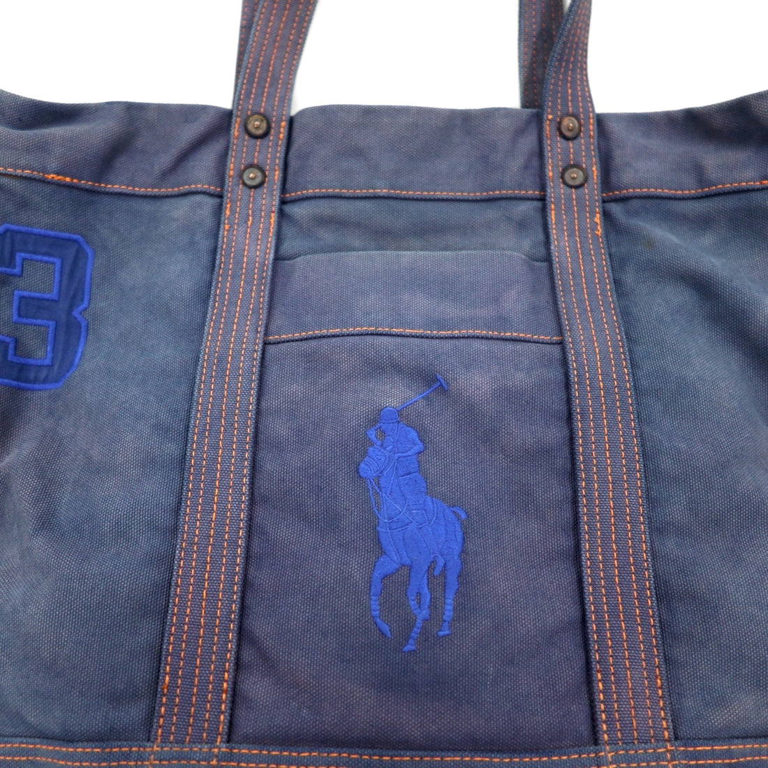 POLO RALPH LAUREN Vintage Tote Bag Navy Canvas Big Pony Embroidery