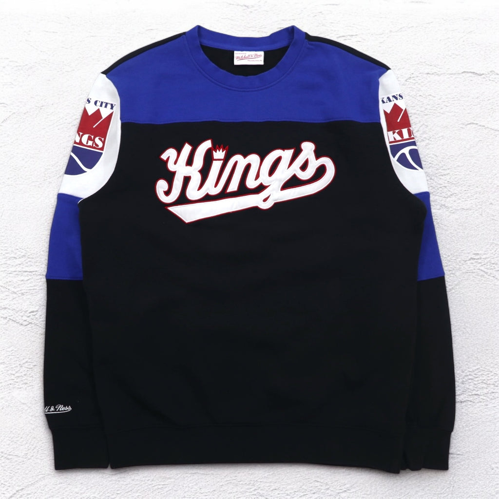 mitchell &amp; ness sweatshirt L black color block cotton fleece lining NBA KANSAS CITY KINGS