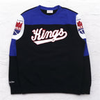mitchell &amp; ness sweatshirt L black color block cotton fleece lining NBA KANSAS CITY KINGS