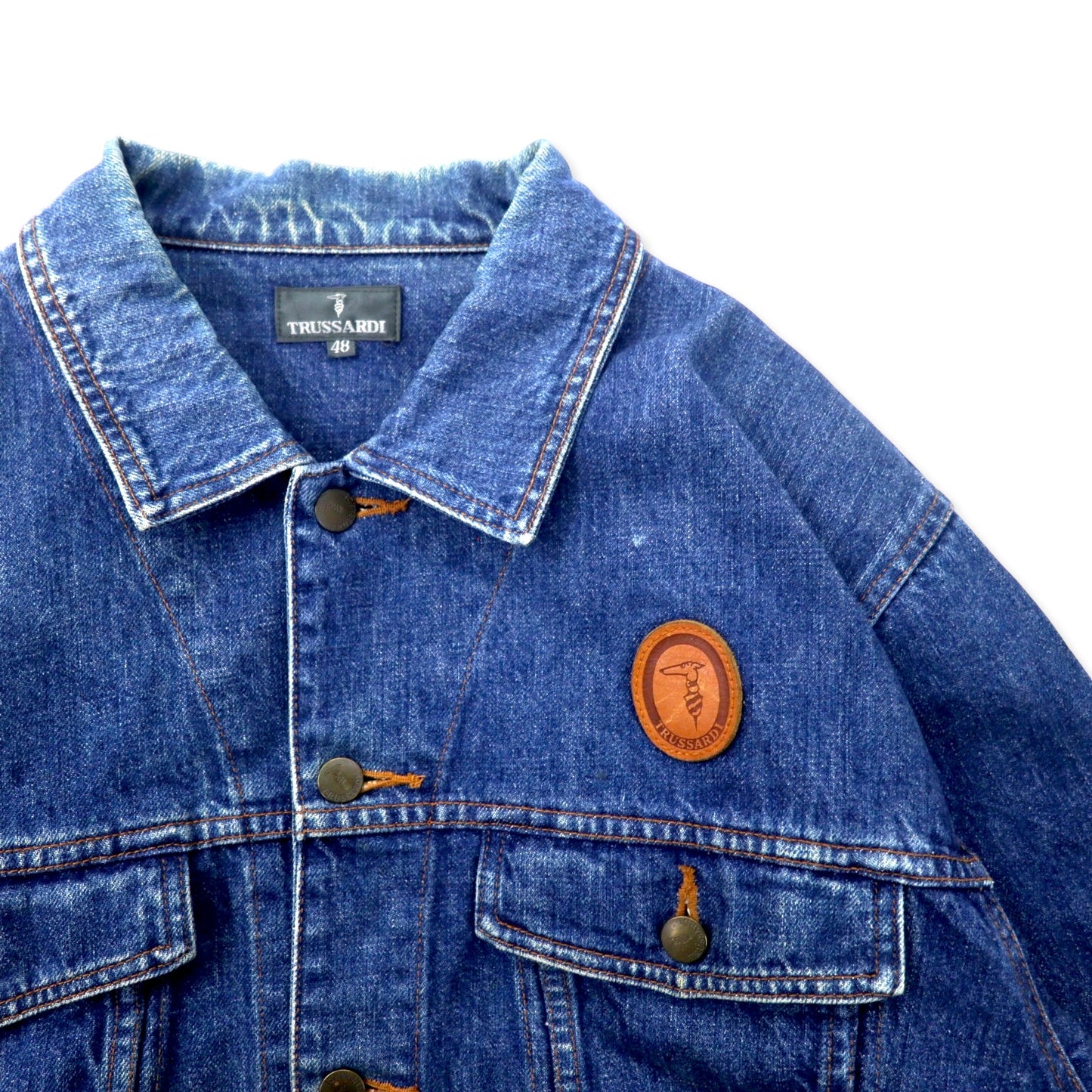 TRUSSARDI 90年代 オールド デニムジャケット Gジャン 48 ブルー コットン バックロゴ刺繍