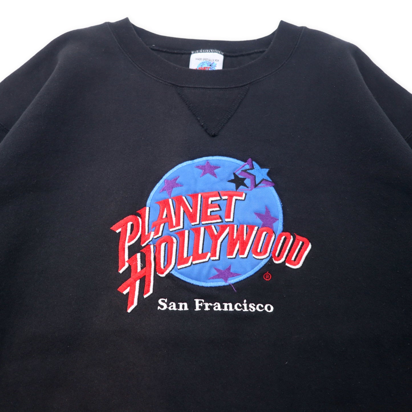PLANET HOLLYWOOD USA製 90年代 ロゴ刺繍 スウェット XL ブラック コットン 裏起毛 San Francisco ビッグサイズ