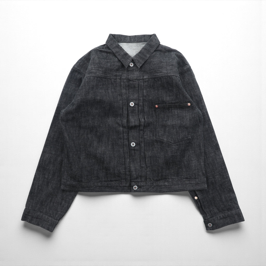 VINTAGE レプリカ 1st タイプ 大戦モデル デニムジャケット Gジャン XL ブラック 13.5OZ セルヴィッチ 赤耳 シンチバック プリーツ 月桂樹ボタン 復刻 未使用品
