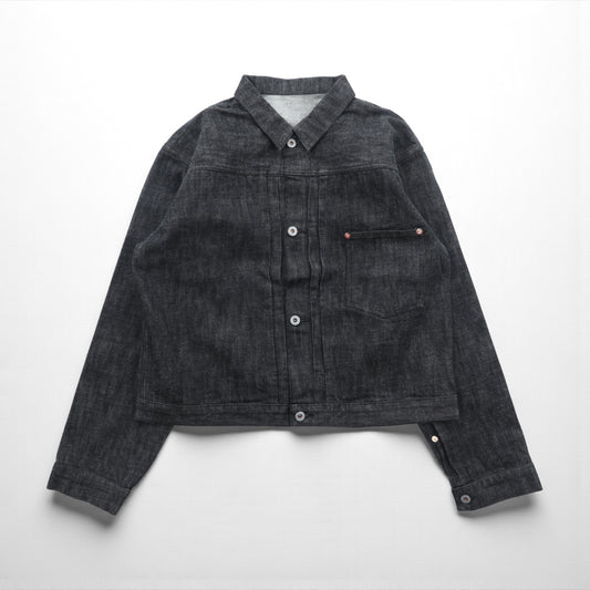 VINTAGE レプリカ 1st タイプ 大戦モデル デニムジャケット Gジャン XL ブラック 13.5OZ セルヴィッチ 赤耳 シンチバック プリーツ 月桂樹ボタン 復刻 未使用品