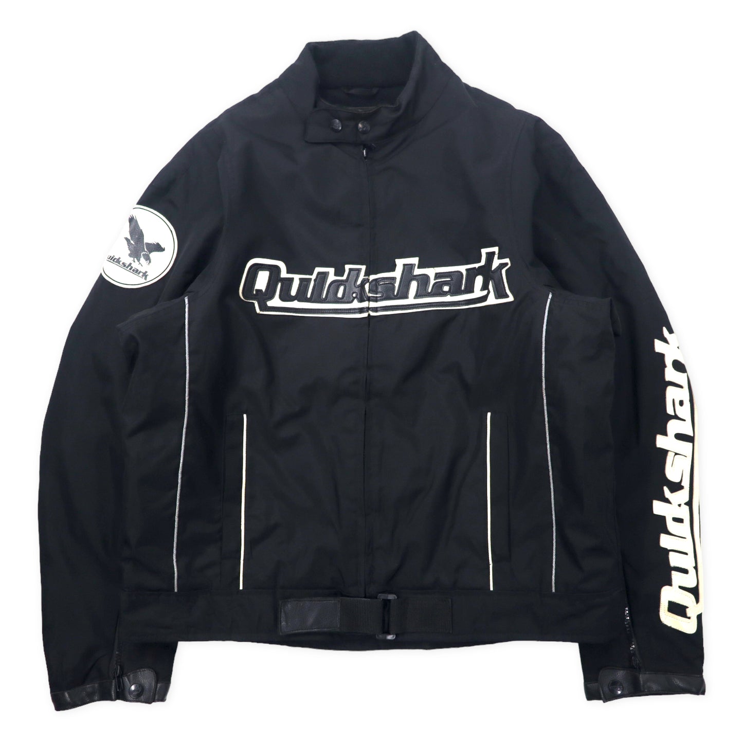 QUICK SHARK レーシングジャケット シングル ライダースジャケット XL ブラック ポリエステル フリースライナー PUレザー切り替え