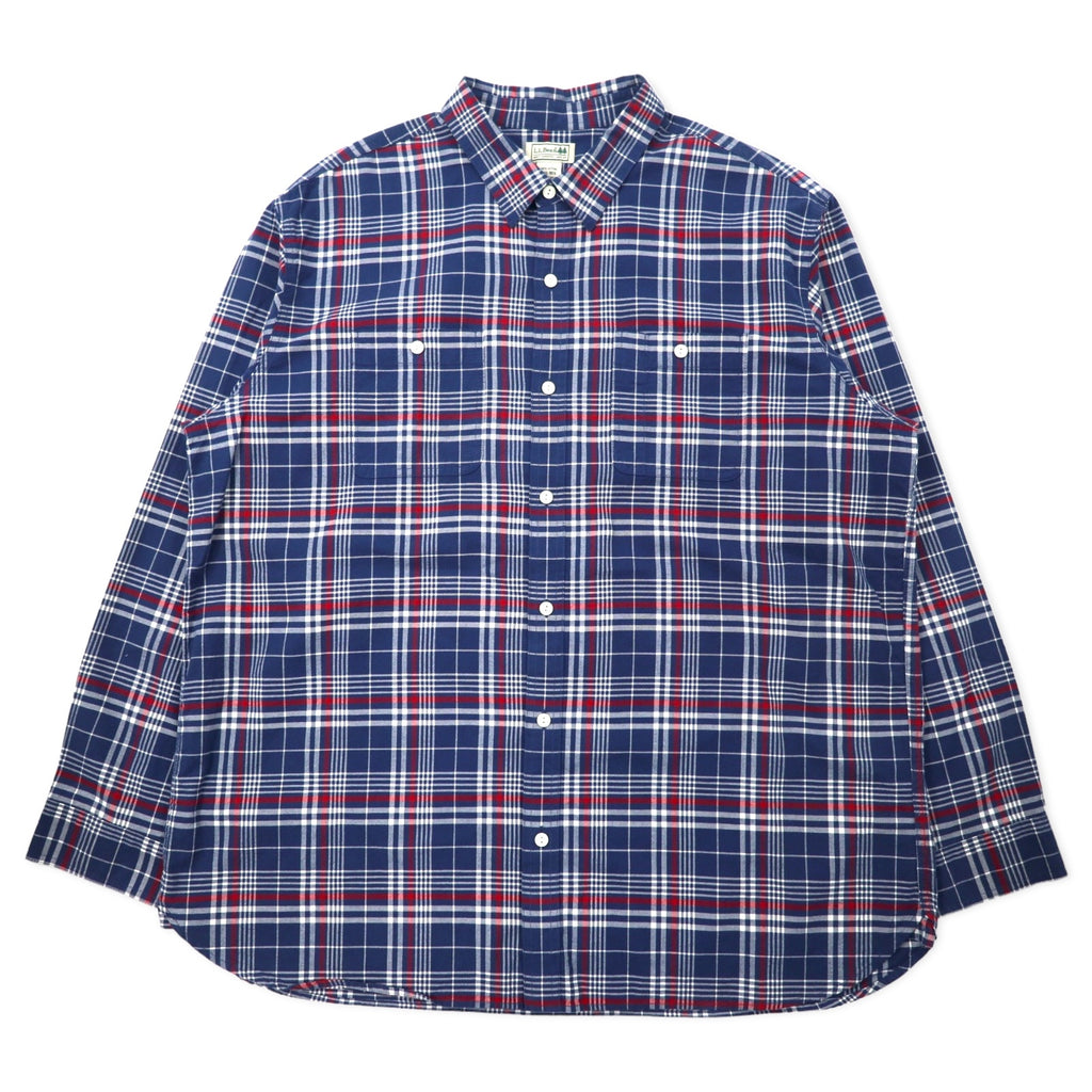 日本然リトテ-古着オンライン-L.L.Bean チェックシャツ XXL ネイビー コットン ビッグサイズ 285277-L.L.Bean Checked Shirt XXL Navy Cotton Big Size 285277