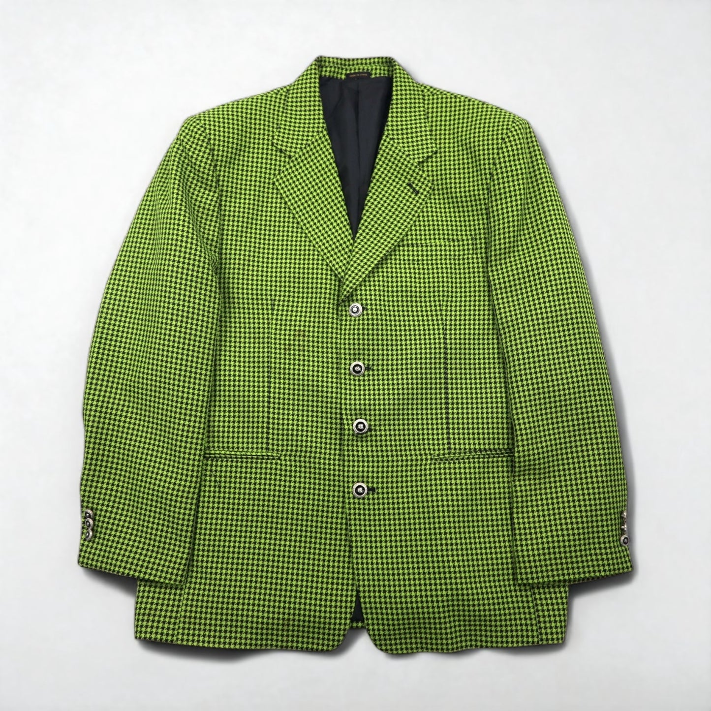 80s Italian Vintage Blazer Dino Divinch Houndstooth Check Blazer, Size 4B, Tailored Jacket, XL, Yellow, Houndstooth