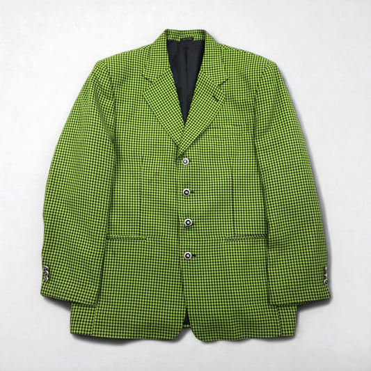 80s Italy Vintage Blazer Dino Divinch 千鳥格子 ブレザー 4B テーラードジャケット XL イエロー ハウンドトゥース チェック