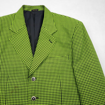 80s Italian Vintage Blazer Dino Divinch Houndstooth Check Blazer, Size 4B, Tailored Jacket, XL, Yellow, Houndstooth