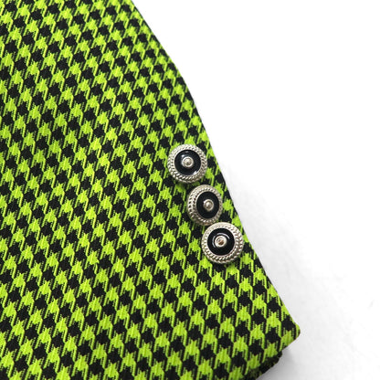 80s Italian Vintage Blazer Dino Divinch Houndstooth Check Blazer, Size 4B, Tailored Jacket, XL, Yellow, Houndstooth