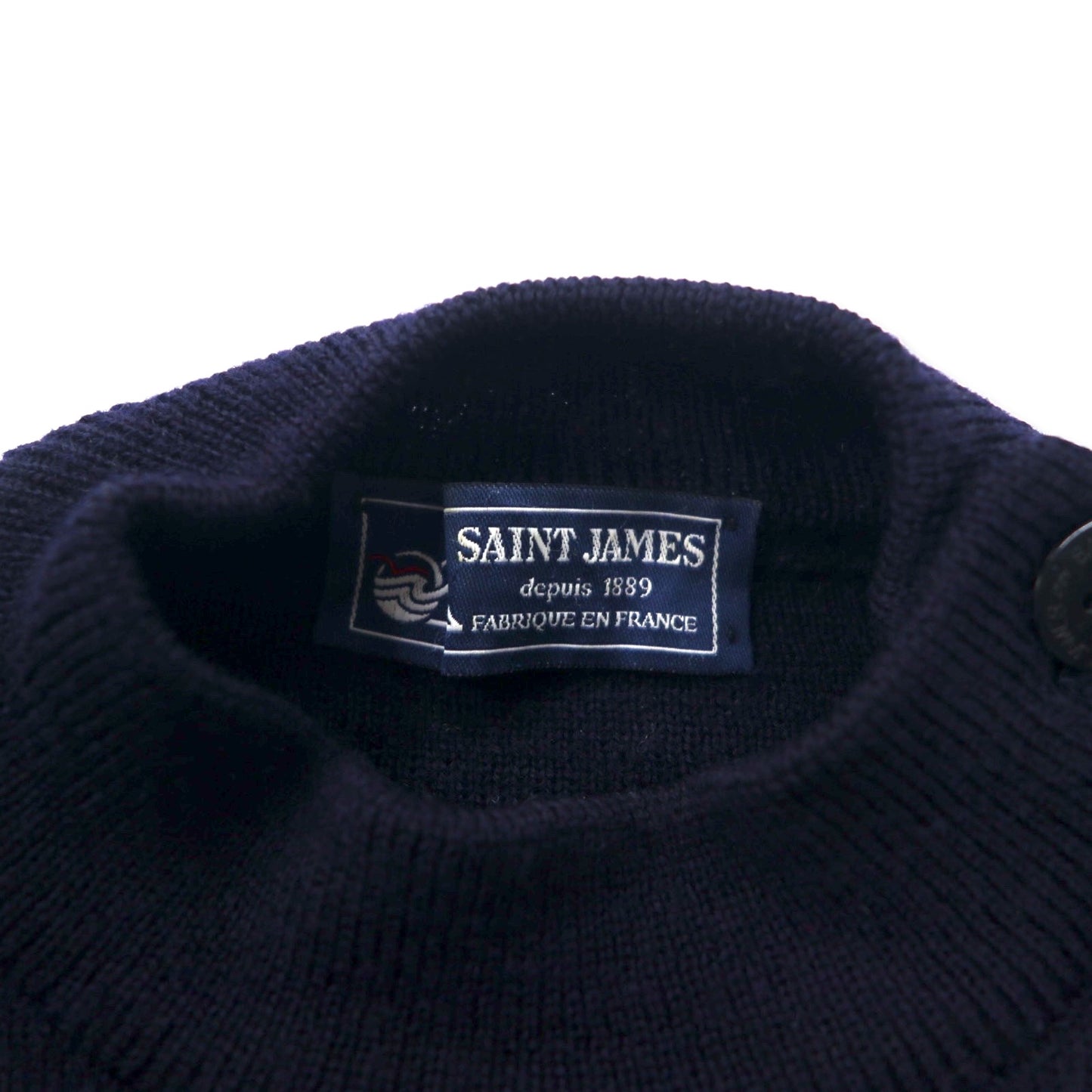 SAINT JAMES フランス製 ハイゲージニット マリンセーター L ネイビー ウール 羊毛 肩ボタン