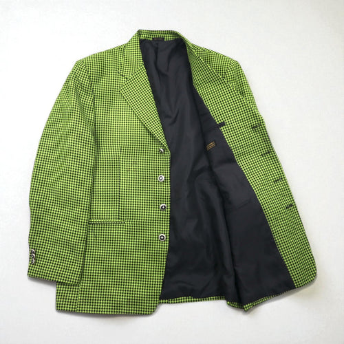 80s Italian Vintage Blazer Dino Divinch Houndstooth Check Blazer, Size 4B, Tailored Jacket, XL, Yellow, Houndstooth