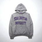 Champion 2000s College Print Pullover Hoodie, Size Small, Gray, Texas Christian University