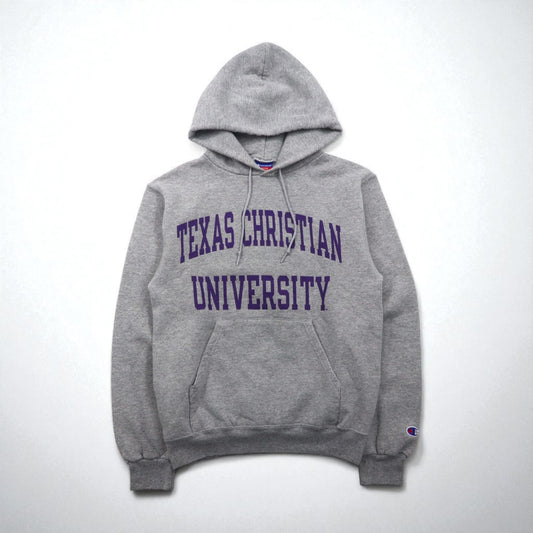 Champion 00年代 カレッジプリント プルオーバーパーカー S グレー TEXAS CHRISTIAN UNIVERSITY