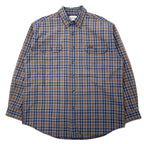 日本然リトテ-古着オンライン-Carhartt フランネル ワークシャツ L ネイビー ブラウン コットン ビッグサイズ-Carhartt Flannel Work Shirt L Navy Brown Cotton Big Size