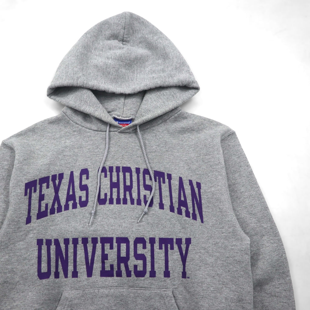 Champion 2000s College Print Pullover Hoodie, Size Small, Gray, Texas Christian University