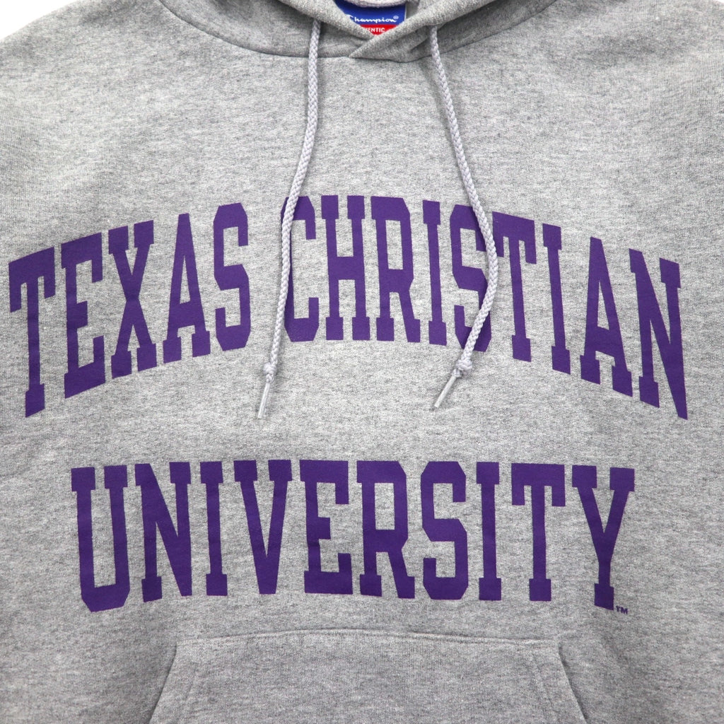 Champion 2000s College Print Pullover Hoodie, Size Small, Gray, Texas Christian University