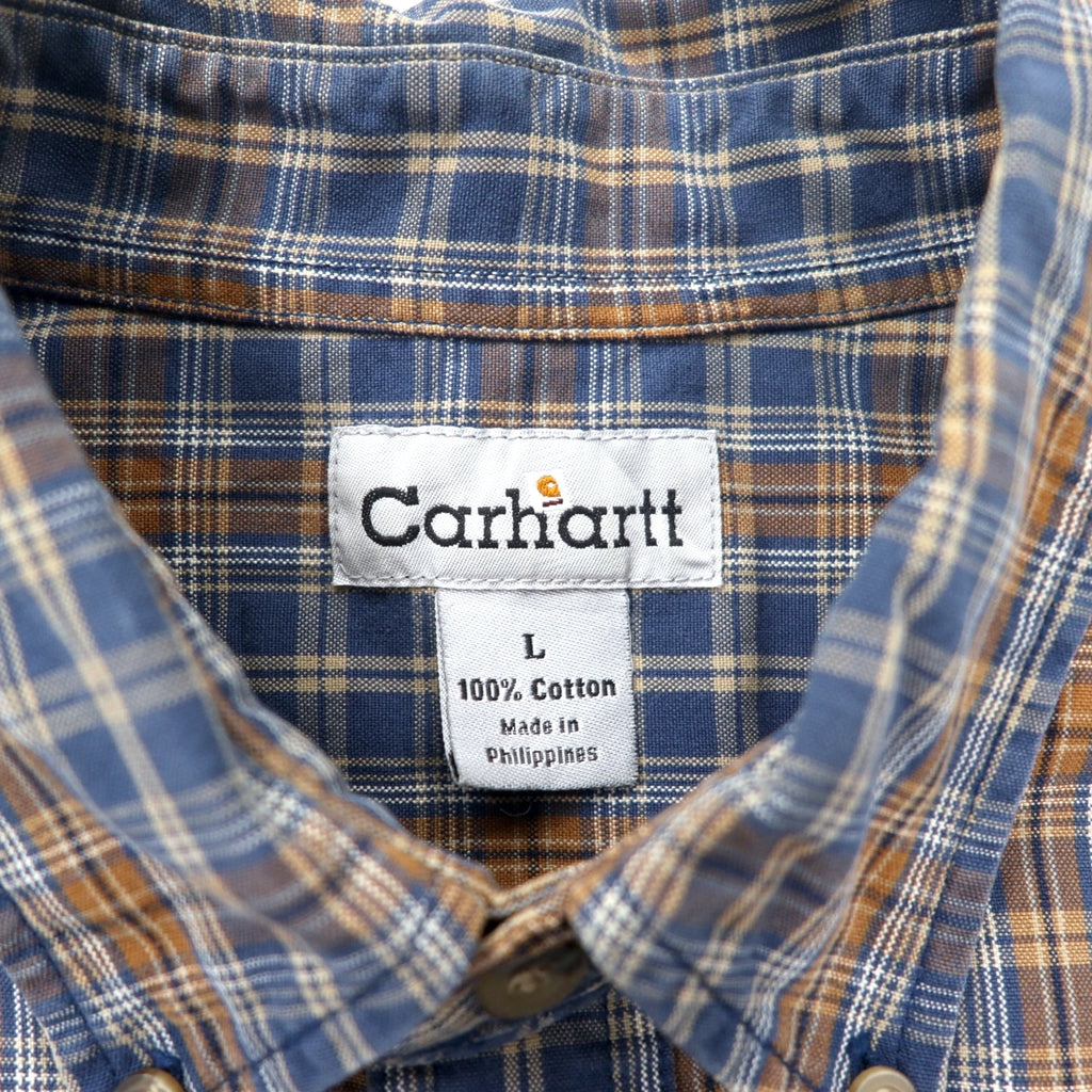 Carhartt Flannel Work Shirt L Navy Brown Cotton Big Size