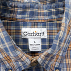 Carhartt Flannel Work Shirt L Navy Brown Cotton Big Size