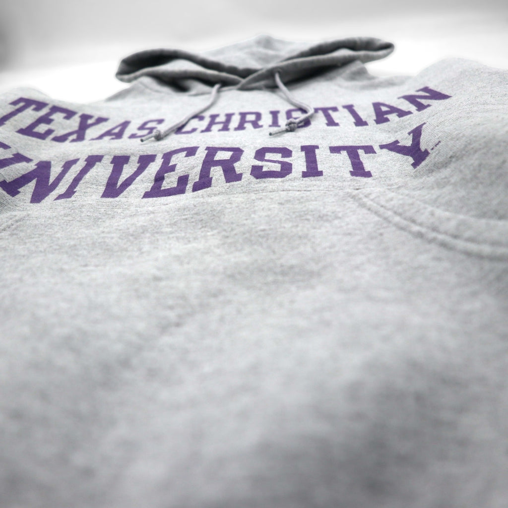 Champion 2000s College Print Pullover Hoodie, Size Small, Gray, Texas Christian University
