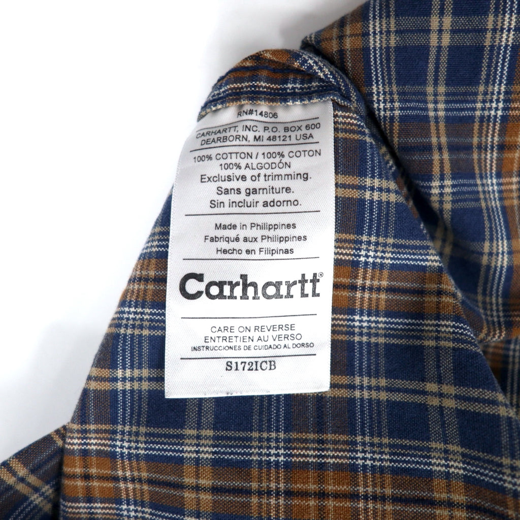 Carhartt Flannel Work Shirt L Navy Brown Cotton Big Size